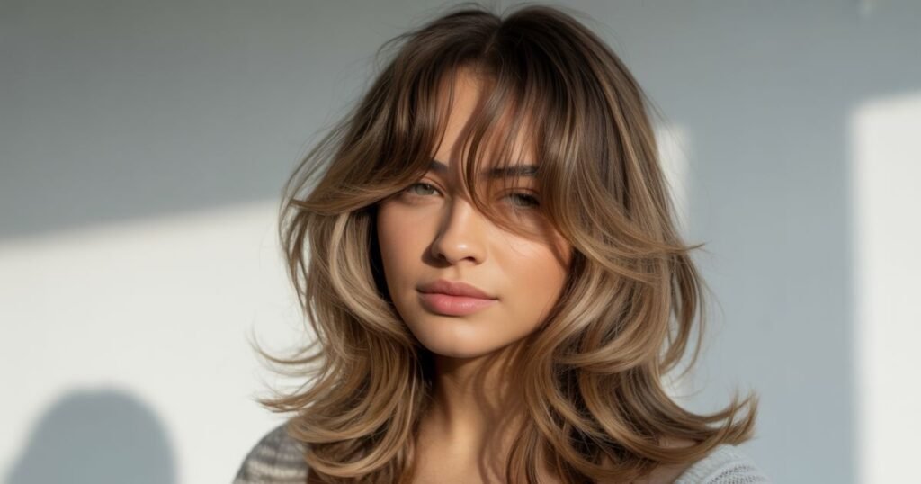shoulder length curtain bangs