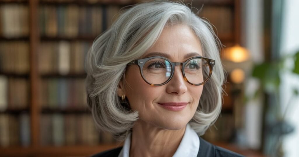 hairstyles for women over 50 with glasses