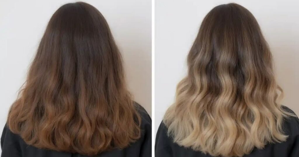 dark brown hair with blonde highlights